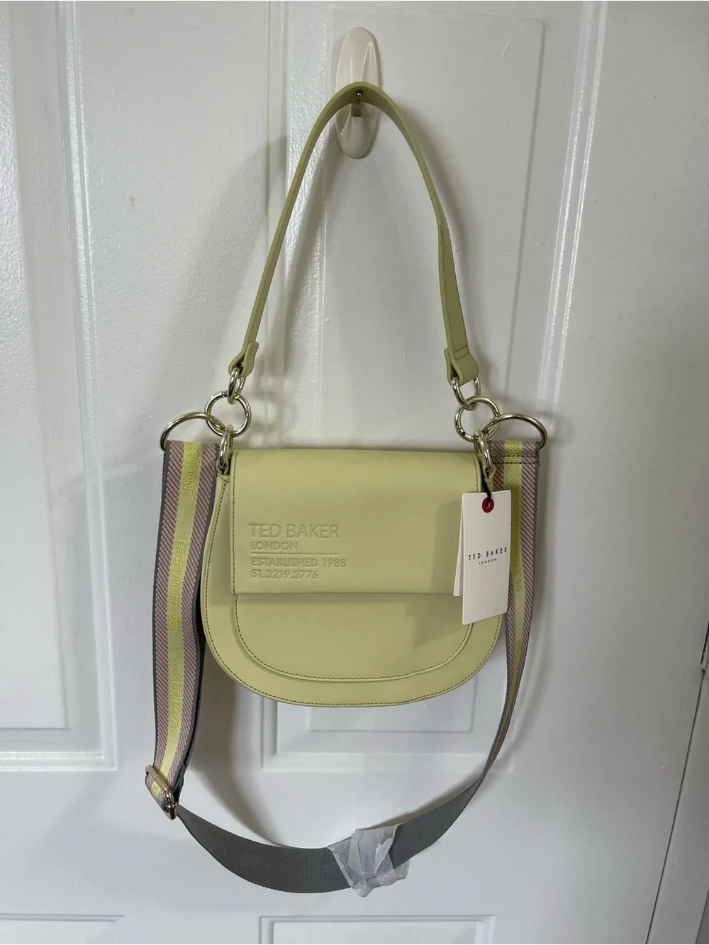 Ted Baker Darcell Logo Embossed Leather Crossbody Satchel with Striped Strap Bag